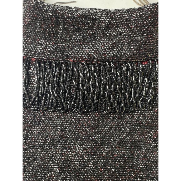 Antique Vintage 20th C.  Dark Black Red Beaded Flapper Art Deco Glass Purse Bag - Picture 16 of 16